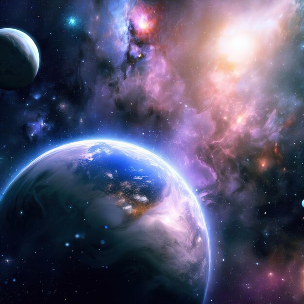 Planète terre globe galaxie dans l'espace paysage sci-fi avec planète œuvre d'art numérique surréaliste IA générative