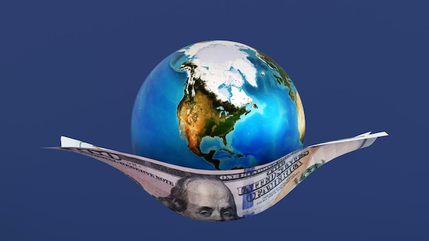 Planète terre globe pris en charge par le monde des billets de banque America Zone par le rendu 3D de la NASA