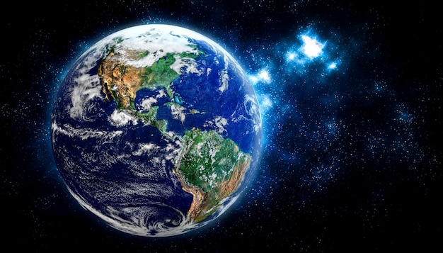 Planète terre globe vue depuis l'espace montrant une surface terrestre réaliste et une carte du monde