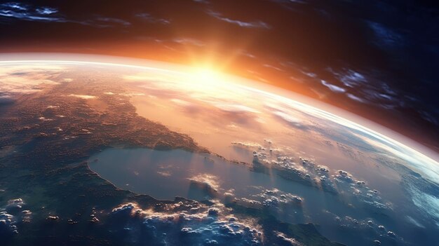 Planète Terre avec une image générée par l'IA au coucher du soleil spectaculaire