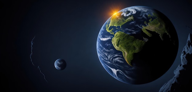 Une planète terre et lune en arrière-plan