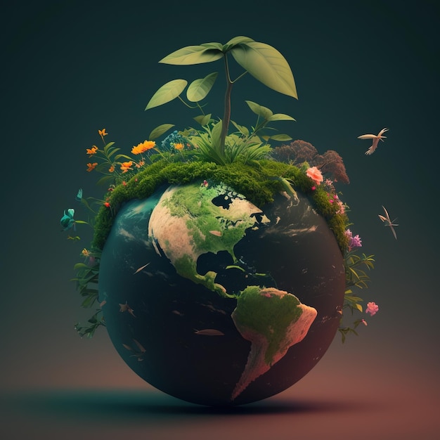 Planète Terre miniature avec la faune des arbres Concept pour le Jour de la Terre généré par l'IA