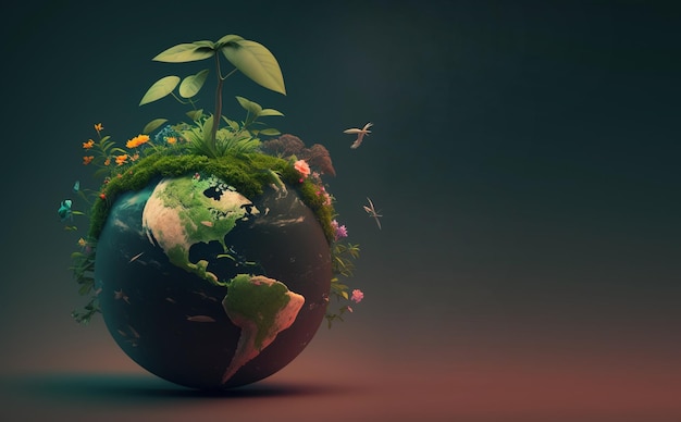 Planète Terre miniature avec la faune des arbres Concept pour le Jour de la Terre généré par l'IA