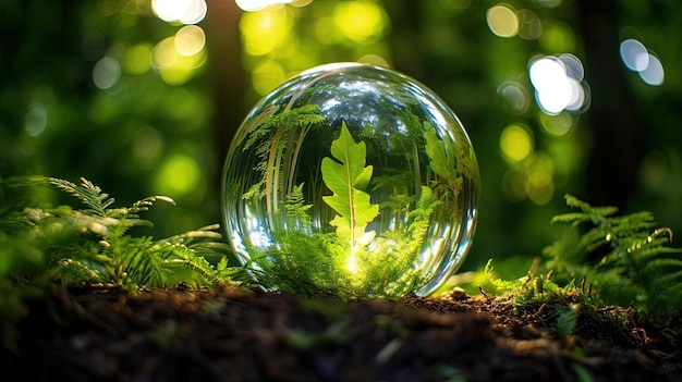 Photo une planète de verre avec de la verdure au sommet dans le style de l'imagerie mondiale