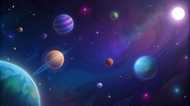 Des planètes colorées dans l'espace avec des étoiles et des nébuleuses