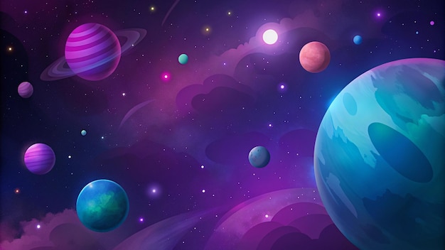 Des planètes et des étoiles colorées dans l'immensité de l'espace