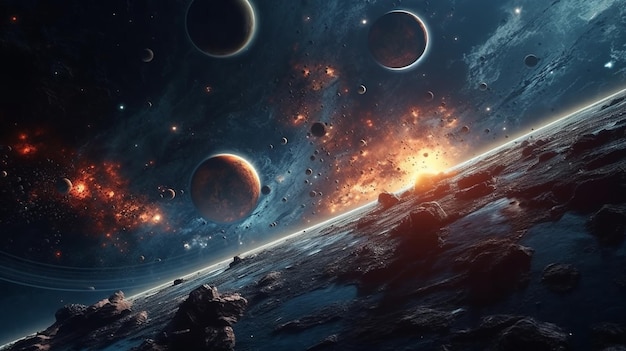 Planètes et fond d'écran de science-fiction galaxie Beauté de l'espace profond ai génératif