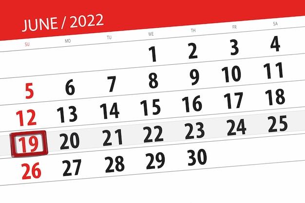 Planificateur de calendrier pour le mois de juin 2022 date limite jour 19 dimanche