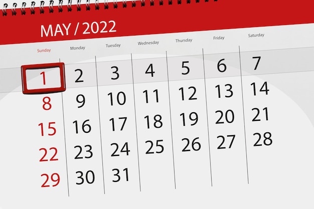 Planificateur de calendrier pour le mois de mai 2022 date limite jour 1 dimanche