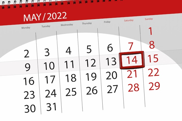 Planificateur de calendrier pour le mois de mai 2022 date limite jour 14 samedi