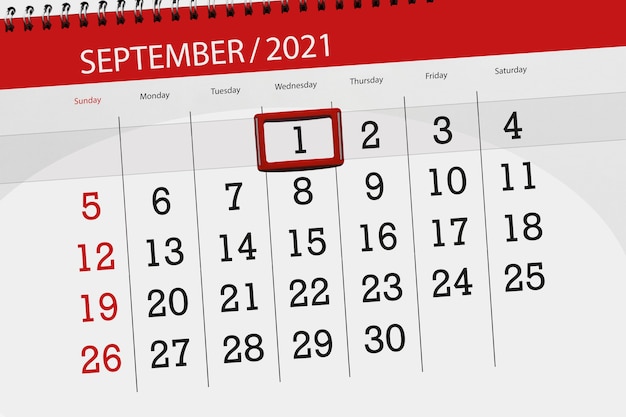 Planificateur De Calendrier Pour Le Mois De Septembre 2021, Jour De La Date Limite, 1, Mercredi.