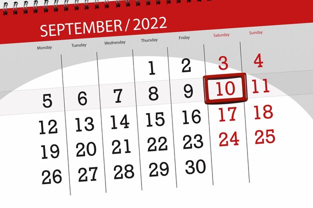 Planificateur de calendrier pour le mois de septembre 2022 date limite jour 10 samedi