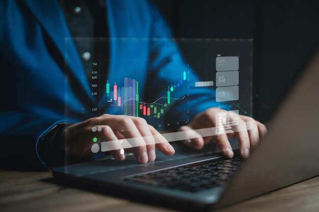 Planification et stratégie Bourse croissance de l'entreprise progrès ou concept de succès Homme d'affaires ou de commerce