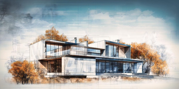 Plans pour la maison de conception d'architecture et le ciel bleu
