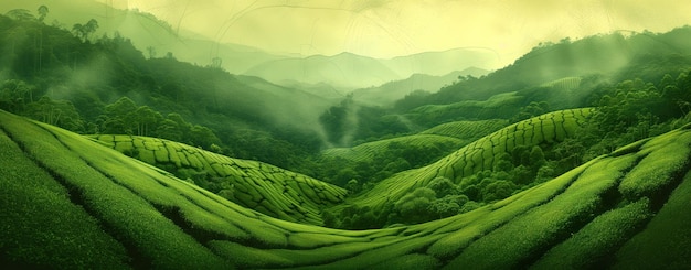 Plantage de thé paysage vert dans les montagnes