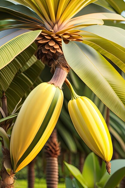 Plantation de bananes sur une branche de palmier