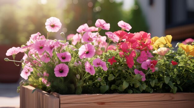 Une plantation de bois débordant de fleurs roses et jaunes