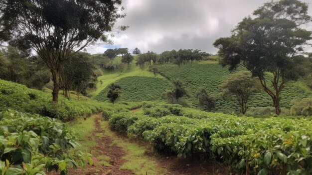 Plantation de café Paysage avec caféiers AI générative