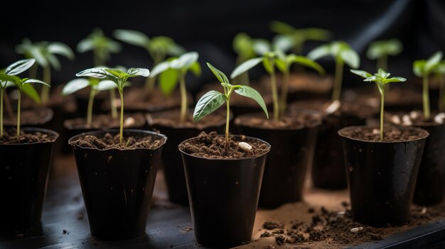 plantation de germes dans des pots