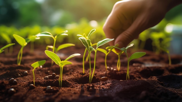 plantation de germes dans des pots