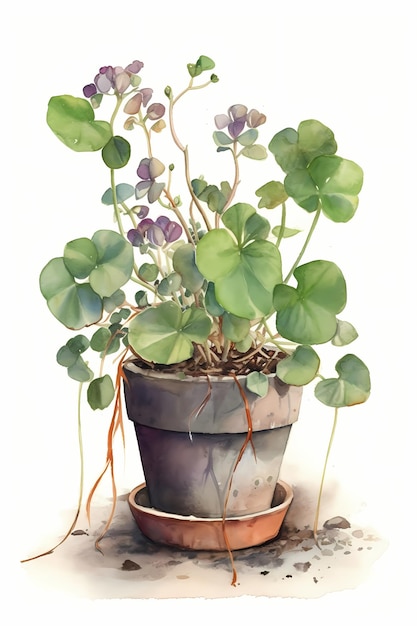 Plante d'Akebia aquarelle en pot pour une décoration intérieure douce et délicate Generative AI