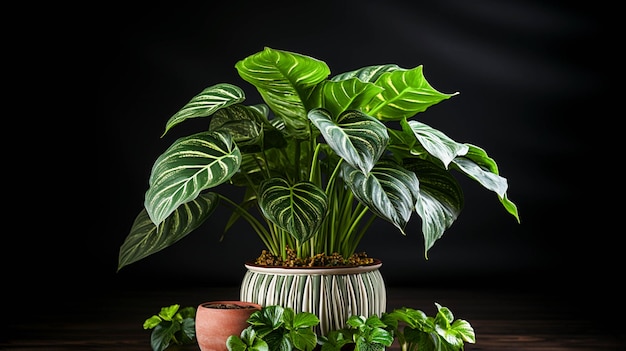 La plante Alocasia Macrorrhiza 'Stingray' sur un pot sur un fond blanc