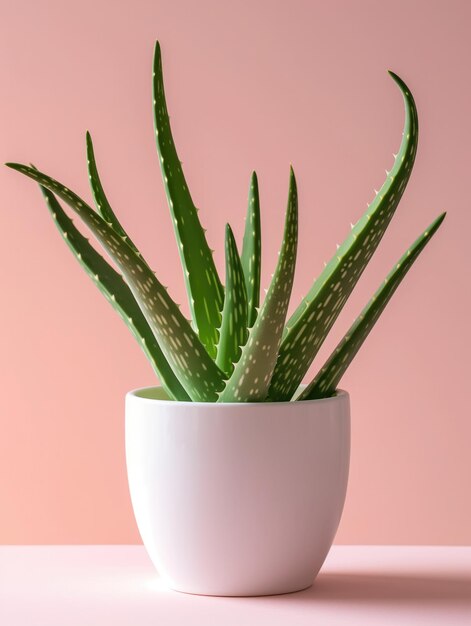 Plante d'aloe vera dans un pot Photo de studio sur un fond de couleur solide isolé Photographie de profil de plante de fleur à domicile Illustration générée par Ai Photo d'application botanique