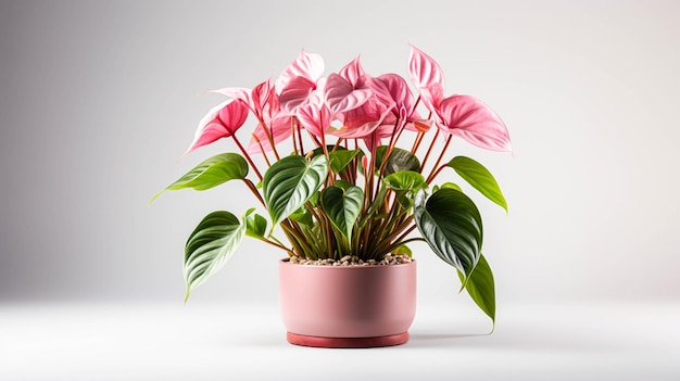 Plante Anthurium Crystallinum dans un pot sur fond blanc