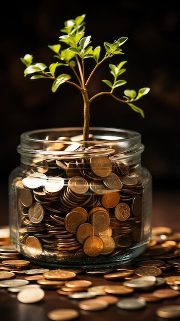 plante d'arbre poussant sur un sol fait d'argent illustrant un concept d'investissement en croissance continue