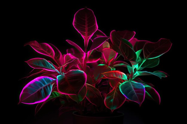Photo plante au néon sur fond blanc créée avec une ia générative