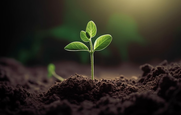 Une plante aux feuilles vertes qui poussent du sol