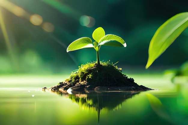 Une plante aux feuilles vertes qui poussent de son sol