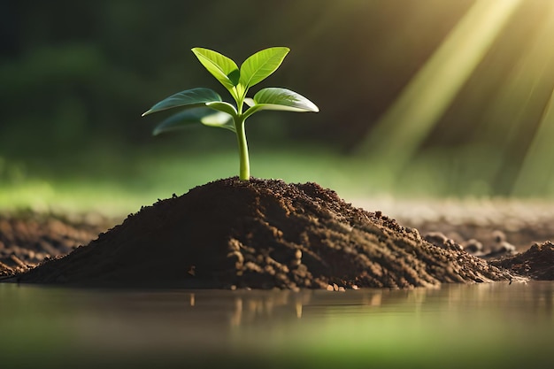 Une plante aux feuilles vertes qui poussent de son sol.