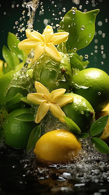 Photo une plante aux fleurs jaunes et aux fruits verts avec des gouttes d'eau