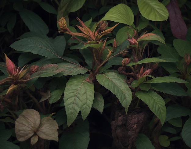 Plante d'Ayahuasca avec des brunchs et des feuilles