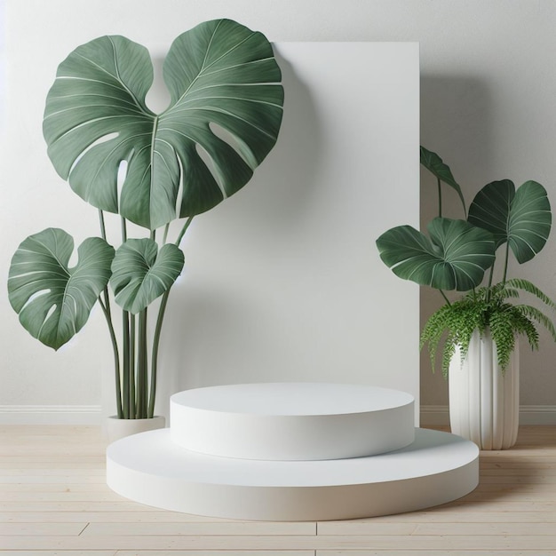 une plante blanche et verte avec trois plantes dessus