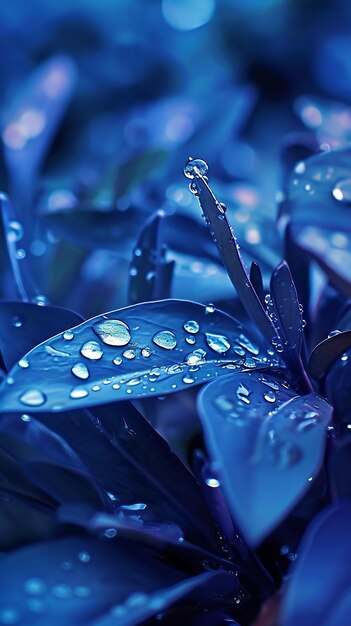 plante bleue avec des gouttes d'eau