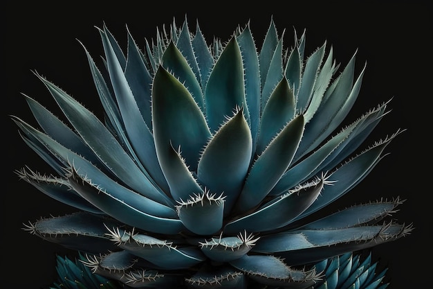 Une plante de cactus épineux et épineux sur un fond noir sombre et dramatique Le cactus présente une variété de textures et de motifs différents Generative AI