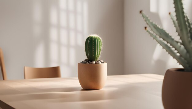 une plante de cactus est dans un pot sur une table
