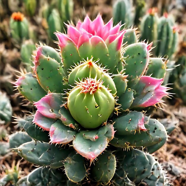 une plante de cactus avec des fleurs roses et un cactus vert