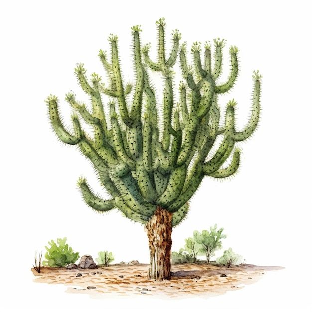 Plante de cactus à long tronc et à feuilles vertes générative ai