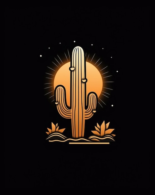 une plante de cactus avec un soleil en arrière-plan IA générative