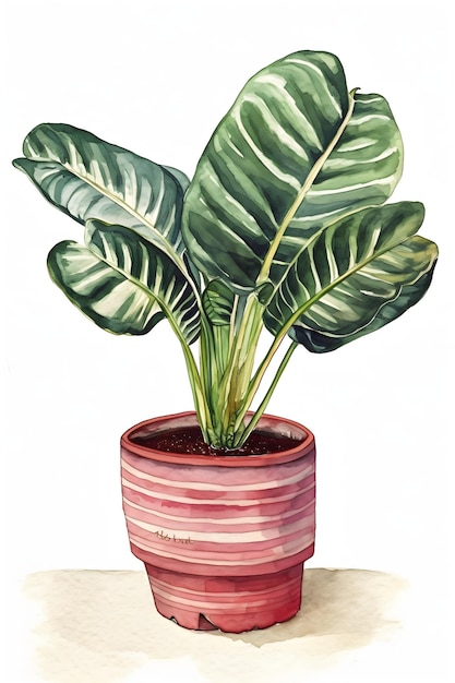 Plante Calathea aquarelle en pot pour une décoration intérieure calme et naturelle AI générative