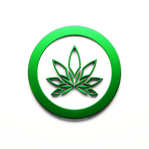 Plante de cannabis en icône de cercle de feuilles linéaires sinueuses vertes isolée sur fond blanc Illustration de rendu 3D