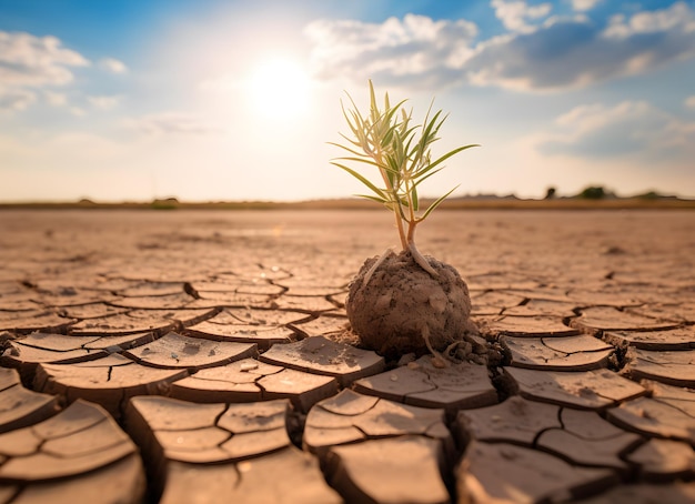 Plante en croissance dans la photographie du changement climatique dans le désert