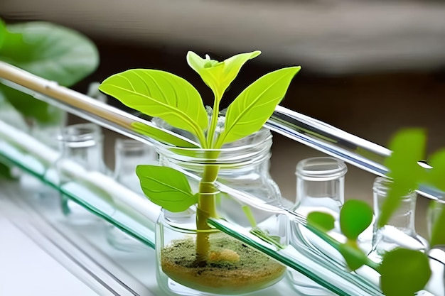 Une plante dans un bocal avec le mot "graine" dessus