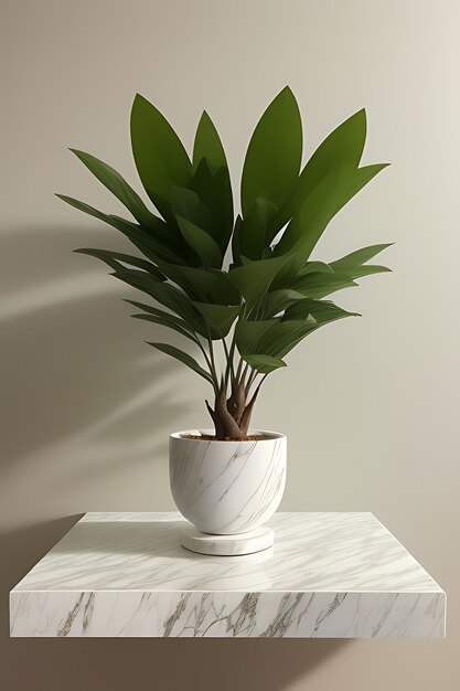 Photo une plante dans un pot blanc est sur une table