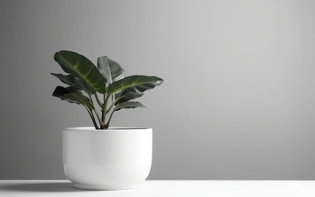 Une plante dans un pot blanc sur une table