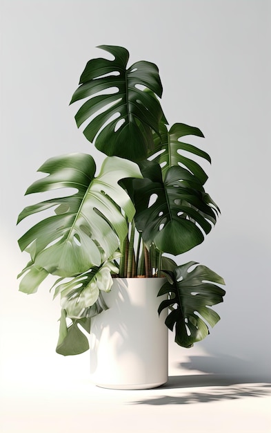 Une plante dans un pot en céramique blanche avec une feuille verte