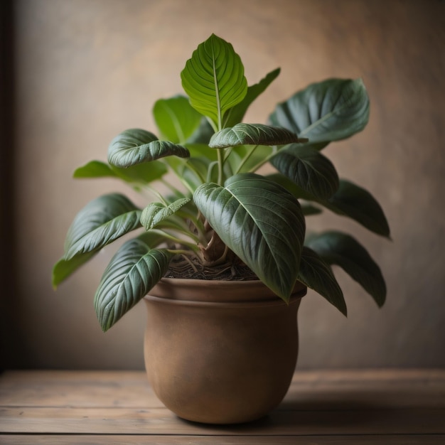 Photo une plante dans un pot est assise sur une table.